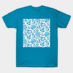 Blue Paisley White Background T-Shirt